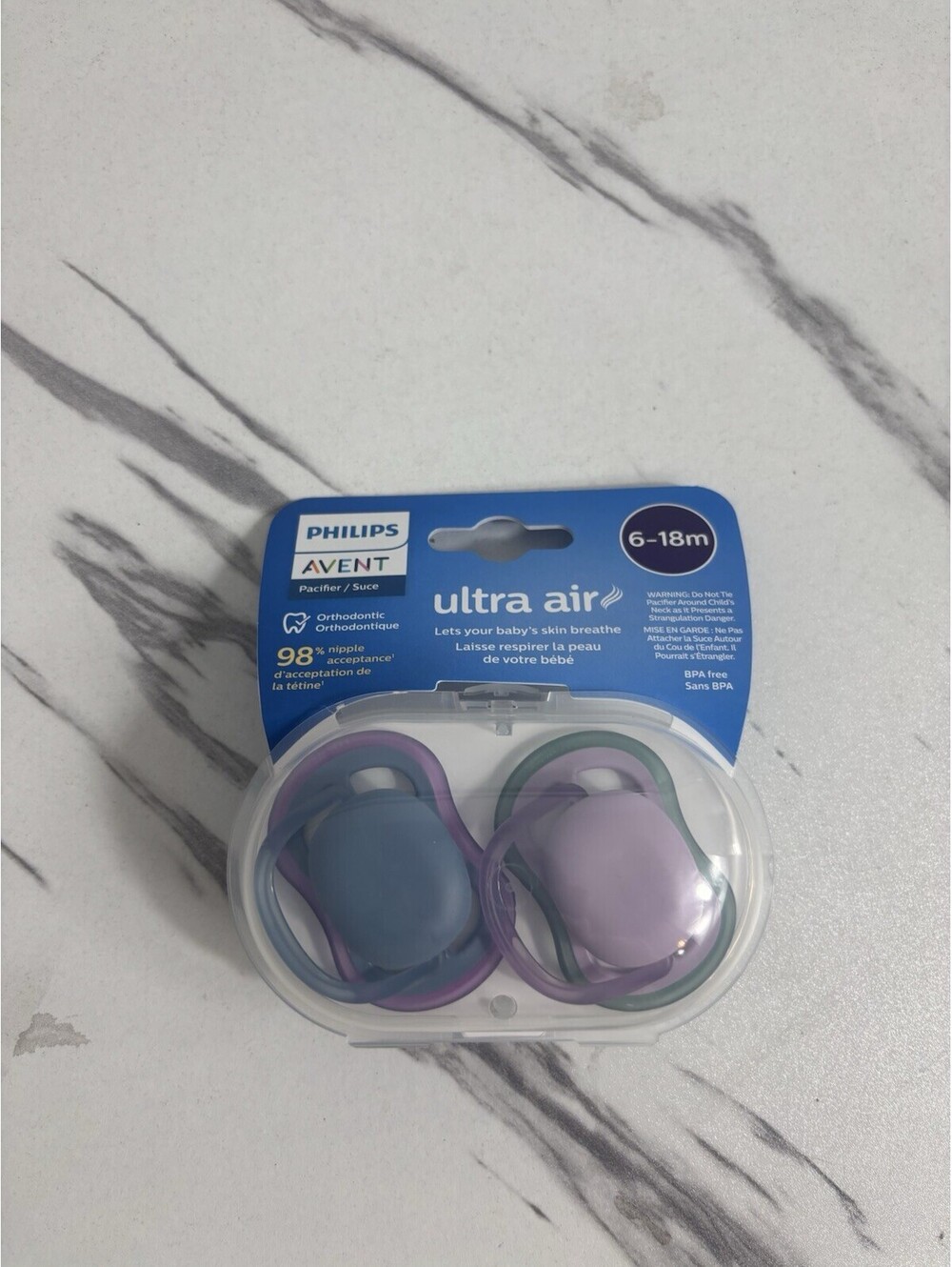 Philips Avent Ultra Air Pacifier 6-18m Deep Opal & Steel Blue 2 Ct Baby
